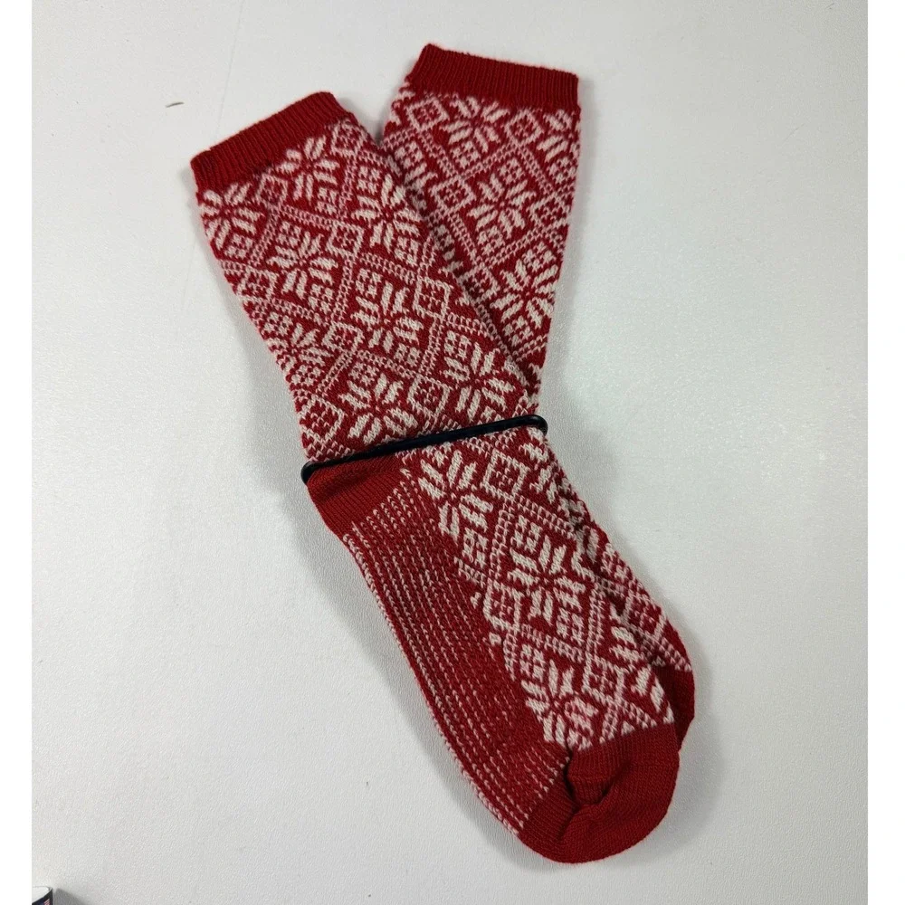 Smartwool Traditional Snowflake Crew Socks Womens L Crimson Red Merino New